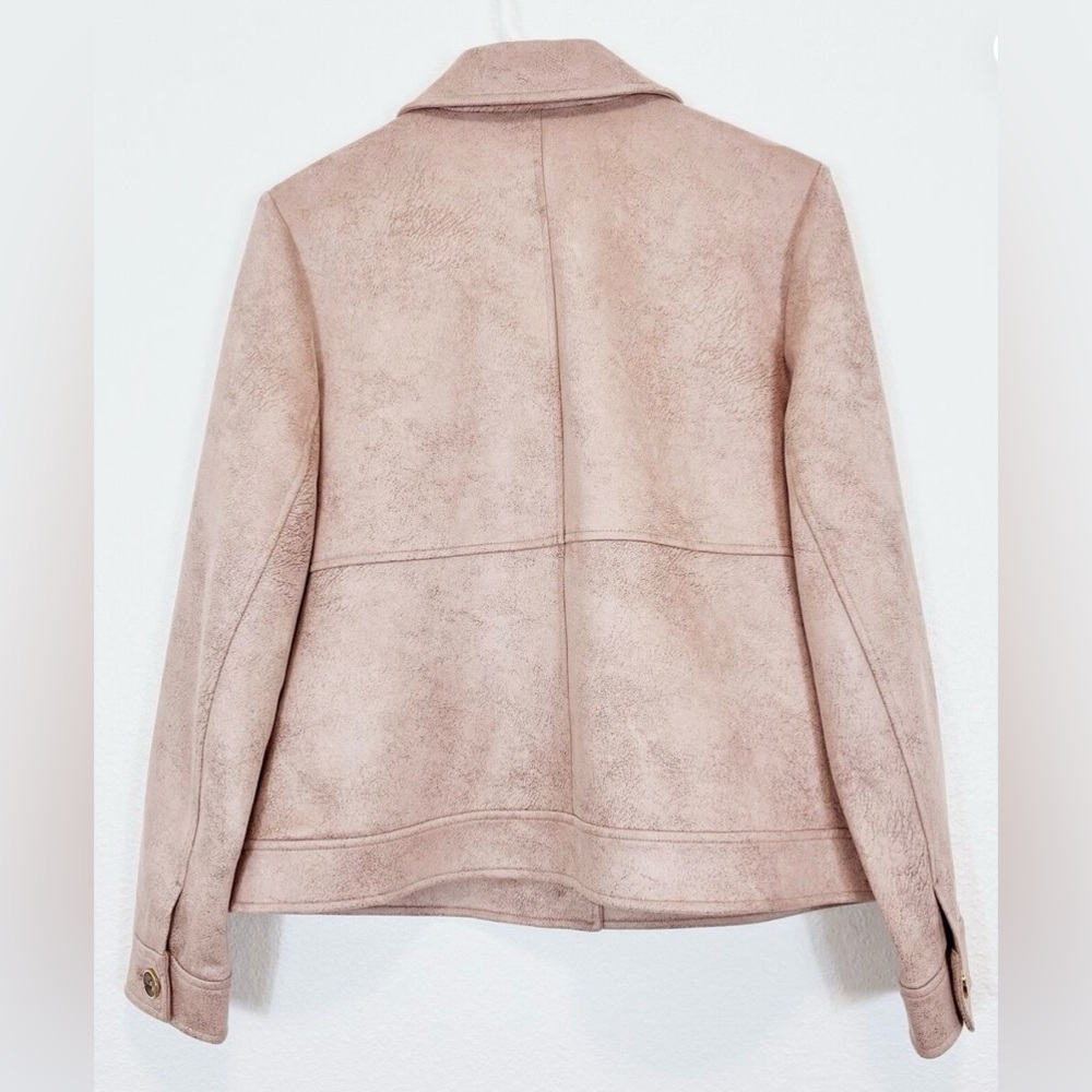 Chico's | Tan Scuba Suede Button Up Jacket - Picture 4 of 5